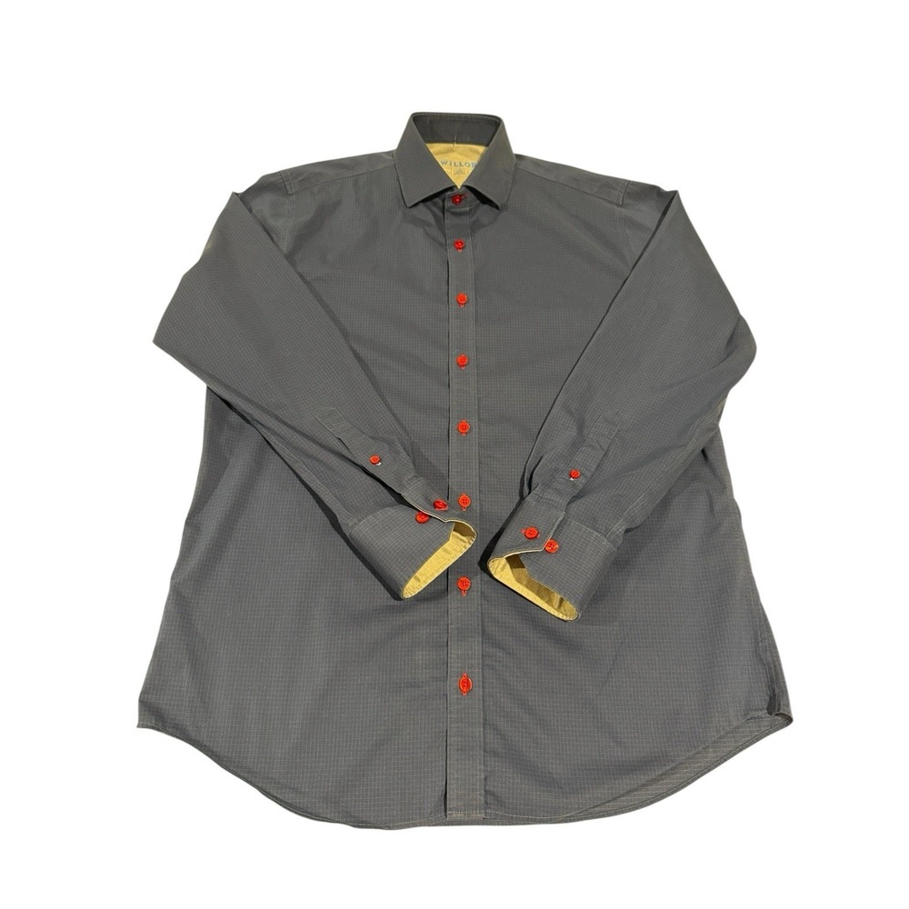 Twillory Leader Windowpane Performance Shirt Tailored Fit Navy 16‎ 32/33